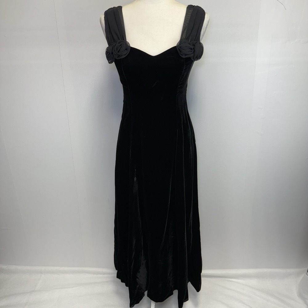 Vintage 80s Positively Ellyn Corset Black Velvet Goth Prom Cocktail Dress union - Picture 1 of 16
